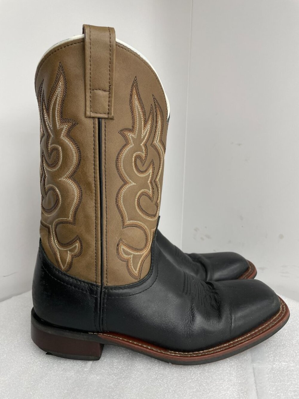 Laredo Lodi Black Leather Square Toe Western Cowboy Biker Boots Men's 8 EW Wide - Picture 2 of 14